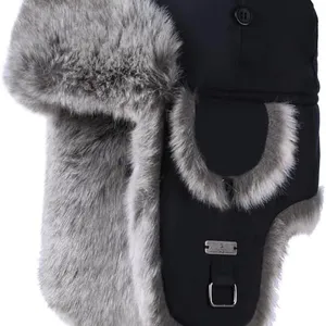Winter Trapper Hat,Warm Faux Fur Aviator Hat,Russian Trooper Hunting Ski Hat With Ear Flaps thumbnail-1