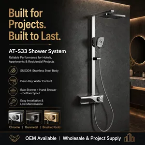 AT-S33 SUS304 Stainless Steel Wall Mounted Shower System With Rain Shower Hand Shower and Bottom Spout for Hotel Project thumbnail-1