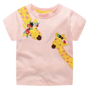 Girls' 100% Combed Cotton Giraffe Embroidered Short-Sleeve T-Shirt thumbnail-1