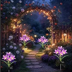Solar Flower Lights, 4 Pack Solar Garden Lights With 24 Lily Flowers thumbnail-4