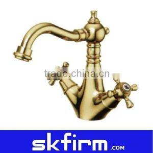 Goose Type Double Handles Golden Faucet thumbnail-1