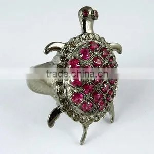 Tortoise Ruby & Diamond 925 Sterling Silver Jewelry, Handmade Silver Jewellery, Silver Jewellery India thumbnail-1