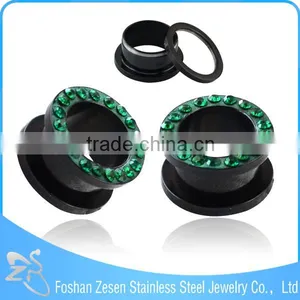 TP01064 Made in China Black Anodized Crystal Custom Ear Gauge Flesh Tunnel thumbnail-3