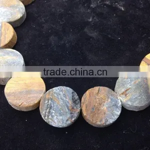 NO PS!!Wholesale Rough Tigereye Flat Coin Semi Precious Beads For Jewellery thumbnail-1