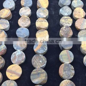 NO PS!!Wholesale Rough Tigereye Flat Coin Semi Precious Beads For Jewellery thumbnail-4
