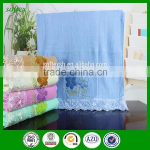 China Manufacturer 100% Cotton Fashion Solid Color Lace Bath Towel Set thumbnail-1