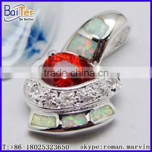 Custom Lab Created White Fire Opal And Amethyst Pendant Sterling Silver thumbnail-2