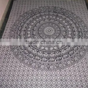 Round Mandala Black White Printed Elephant Tapestry thumbnail-2