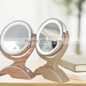 Double Sided Wood Like Makeup Mirror With LED Light thumbnail-1