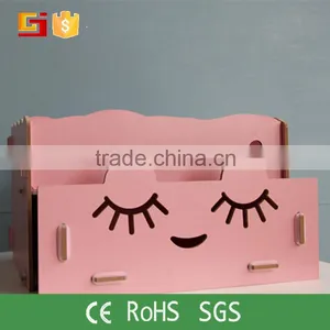 Pink Lacquer Wooden Storage Organizer With Drawer Comestic Storage Box With Cute Facial thumbnail-2