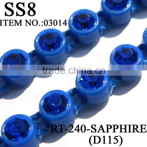 SS8 Colored Rhinestone Trimming/D115 Plastic Base With Sapphire Cup Chain for Wedding Dress/ Rhinestone Banding(RT-240-A-COL) thumbnail-3