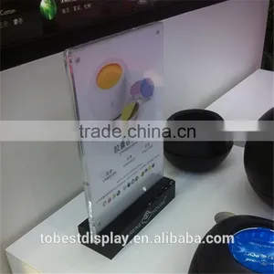 Custom Clear Acrylic Restaurant Table Menu Holder With Printing Black Base thumbnail-1