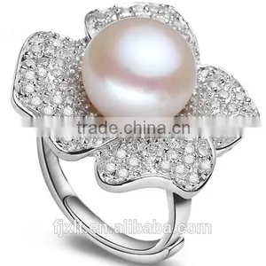 11-12mm 925 Sterling Silver Zircon Flower Pearl Ring thumbnail-1