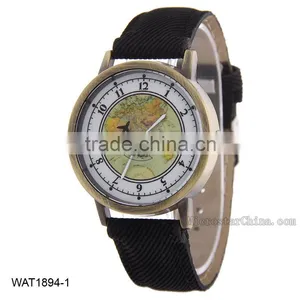 World Map Jean Canvas Wrist Watch thumbnail-1