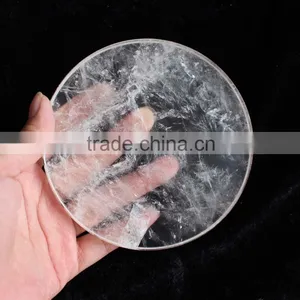 Natural Rock Clear Quartz Stone Crystal Round Slab thumbnail-1