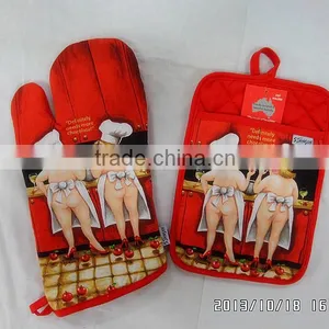 Glove+ Mat Cotton Red Flower Baking Oven Mitts Microwave Oven Kitchen Tools thumbnail-4