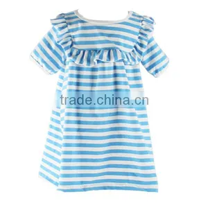 Wholesale Little Baby Girls Princess Fashion Dress Short Sleeves Ruffle Stripe Cotton Baby Girls Dress thumbnail-4