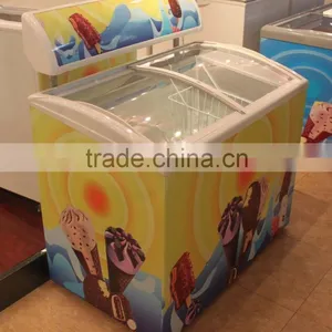 Top Open Curved Glass Door Supermarket Freezer for Ice Cream Storage thumbnail-5