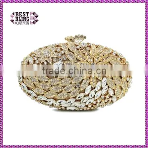 New Design Gold and Silver Oval Shape Rhinestone Evening Clutch Ladies Handbag Fashion (8732A-GS) thumbnail-1
