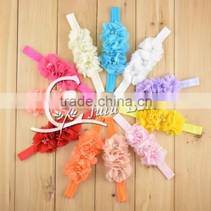 Elastic Pearls Headband With Mini Rhinestone Petals Flower and Elastic Ribbon, Mini Crystal Flower Hair Accessories thumbnail-4