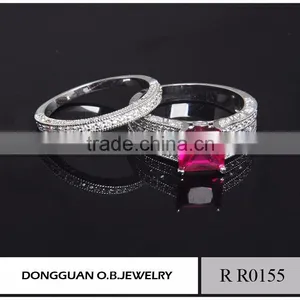 Fashion Ring Finger Rings With Red Diamond for Wedding Ring / Double Rings thumbnail-2
