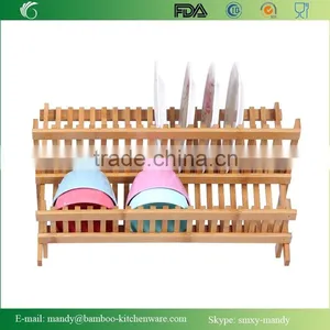 Promotional Bamboo Kitchen Rack Bamboo Dish Dryer for Dishes, Bowls, Plates, Cups thumbnail-4