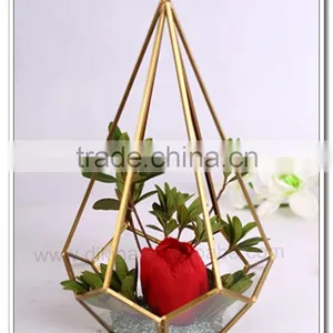 Brass Copper Bronze Rose Gold Silver Plated Jewelry Stand~ Bouquet Stand- Crystal Moments - Glass Geometric Crystal Flower Stand thumbnail-3