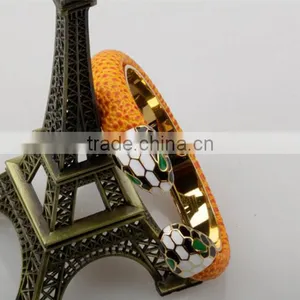 2016 New Arrival Stainless Steel Gold Plated Bracelet Jewelry Women Vintage Leather Bangle thumbnail-2