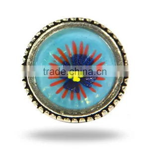 Metal Glass Round Black Knob With Red FLower thumbnail-4