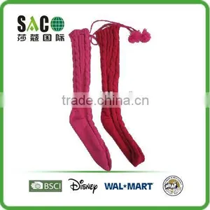 Cable Pattern String With Pom Pom Knee-high Acrylic Socks thumbnail-1