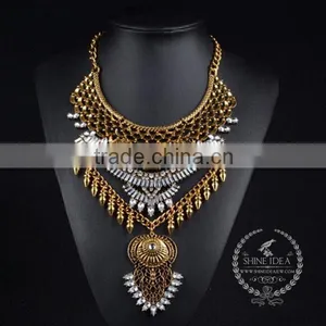 High Quality Vintage Rhinestone Chunky Statement Necklace Tin Alloy Fashion Women Pendant Necklace 6390091 thumbnail-2