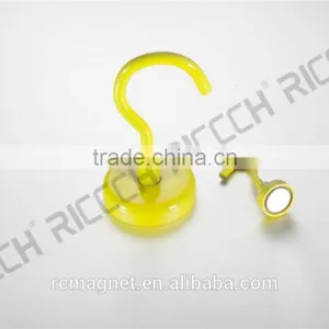 Yellow Magnetic Hooks,Strong Neodymium Rubber Coated Pot Magnet thumbnail-2
