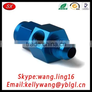 Custom Blue Anodized Aluminum Nitrous Water Bottle Gauge Adapter, Male To Female NPT Electric Fitting thumbnail-1