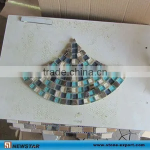 Fan Shape Marble Mosaic With Glass thumbnail-1