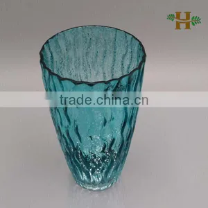 Hand Made Teal Sprayed Wave Patten Flower Vase thumbnail-2