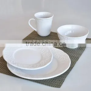 16pcs Ceramic Dinnerware Set, Stoneware With Embossment thumbnail-1
