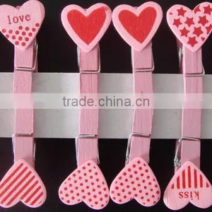 Heart Design Pink Red Craft Wooden Cloth Pegs thumbnail-1