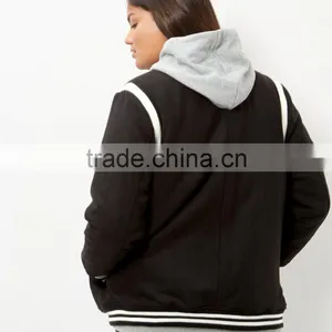 Plus Size Clothing Manufacturer Wholesale Black Stripe Trim Bomber Varsity Jacket Plus Size thumbnail-4