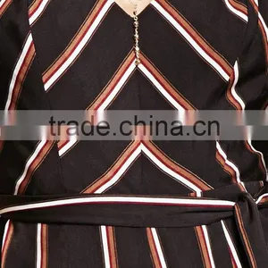Oem Fashion Adjustable Cami Straps V-cut Neck and Back Striped Split-Leg Jumpsuit thumbnail-5