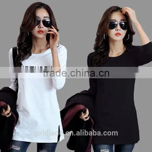 Customized Manufactorying 100% Cotton Long Pattern Long-sleeve T Shirt for Ladies thumbnail-1