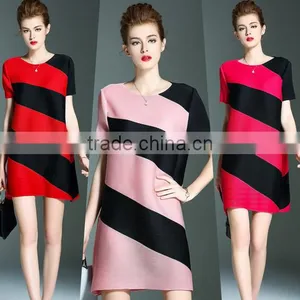 Online Shop Women Twill Printed O Neck Pleated Dresses thumbnail-1