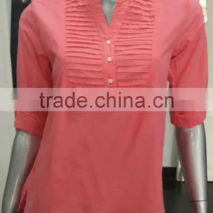 Ladies Button Down Shirts With Pintuck on Chest and Fold up Sleeve thumbnail-4