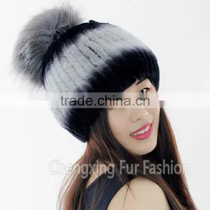 CX-C-02F Lovely Custom Beanie Hat Fashion Handmade Rex Rabbit Fur Hat thumbnail-4