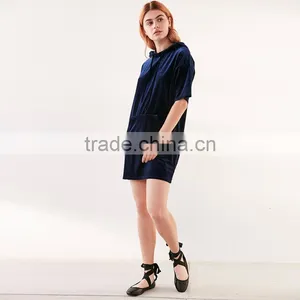 2017 Latest Fashion Half Sleeve Womens Velvet Hoodie Dress thumbnail-5