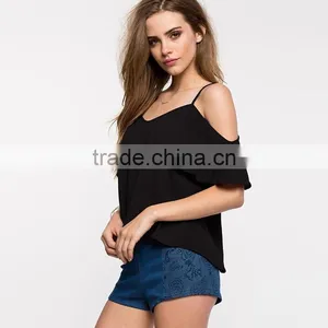 Women's Autumn/summer V Neck Loose Sweet Halter Chiffon Top Shirt thumbnail-5