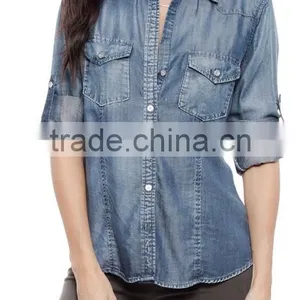 2015 Fitted Button Down Girl's Fashion Jeans Shirt OEM Service Wholesale New Luxury Casual Shirt Slim Fit Stylish Dress Shirts thumbnail-2