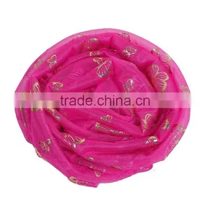Imitation Silk Scarves & Wraps Rectangle Golden Fuchsia Butterfly China Scarf thumbnail-3
