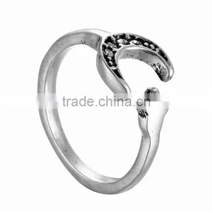Silver Bronze Plated Moon And Star Knuckle Ring Animal Open Mouth Unisex Rings thumbnail-4
