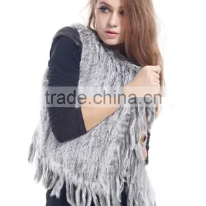Ladies' Genuine Handknitted Rabbit Fur Vest With Tassel YR465A thumbnail-5