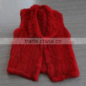 YanRan Fur YR052 Red Hand Knit Rabbit Fur Gliet/OEM Factory Top Quality Wholesale Fur Vest thumbnail-1